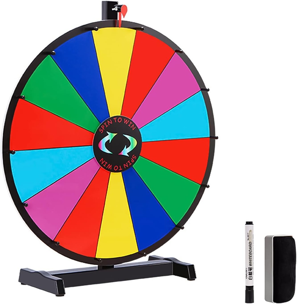 Color Prize Wheel, 14 Slots Fortune Roulette Spinning Game with Dry Eraser & Stand