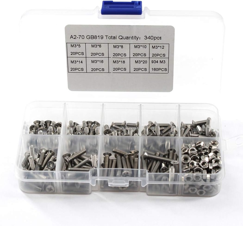 Auction Lot - 12 x 340 PCS Brand New Stainless Steel Cross Recessed Countersunk Flat Head Screws 