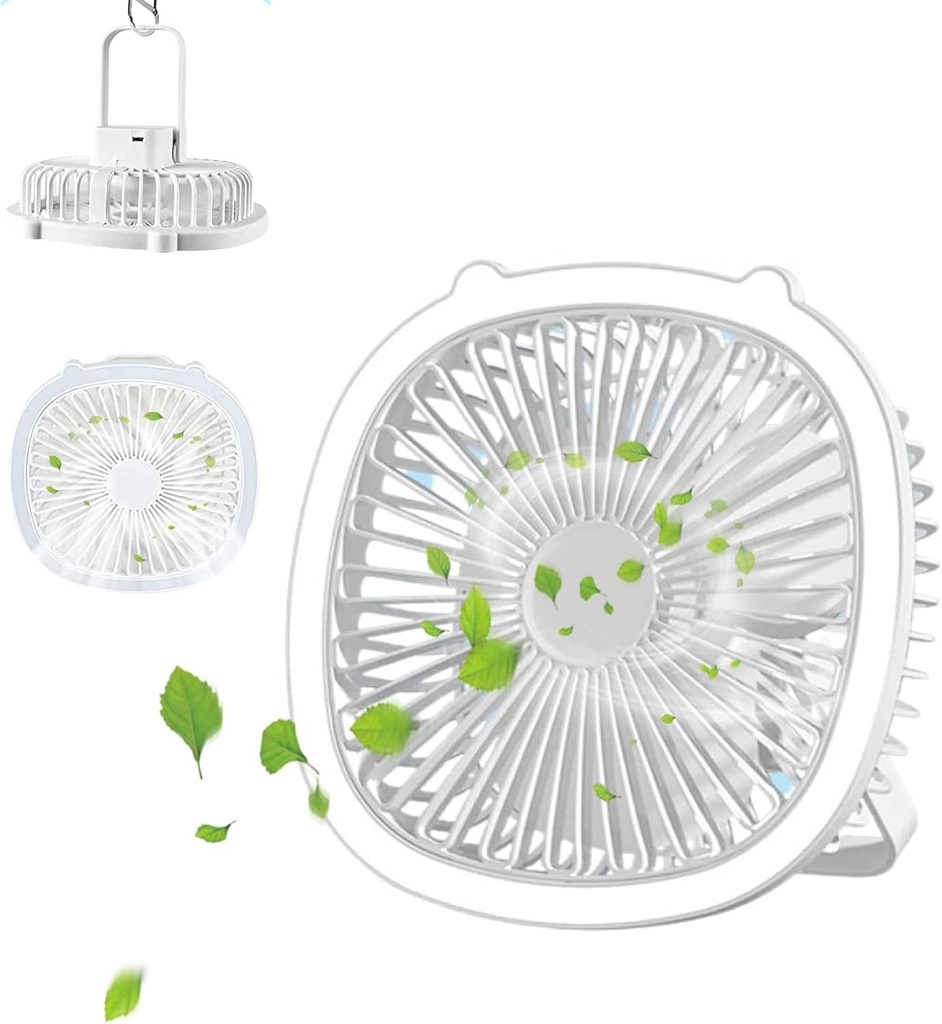 ADURI Desk Fan, Small Table Fan with 3 Speeds and LED Light, USB Rechargeable Personal Cooling