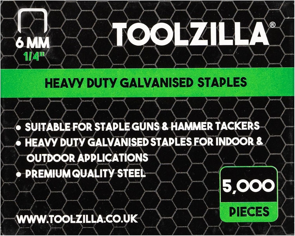 TOOLZILLA Heavy Duty Staples for Staple Gun - Pack of 5,000 Toolzilla Galvanized 6MM Staples