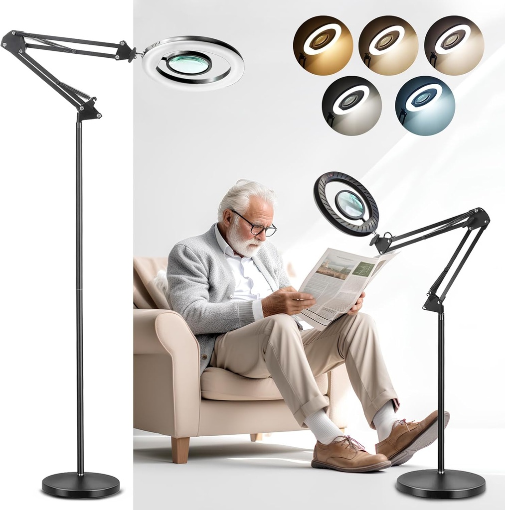 ZABOUL 8X Magnifying Floor Lamp, 2-in-1 Hands Free Magnifying Glass with Light and Stand