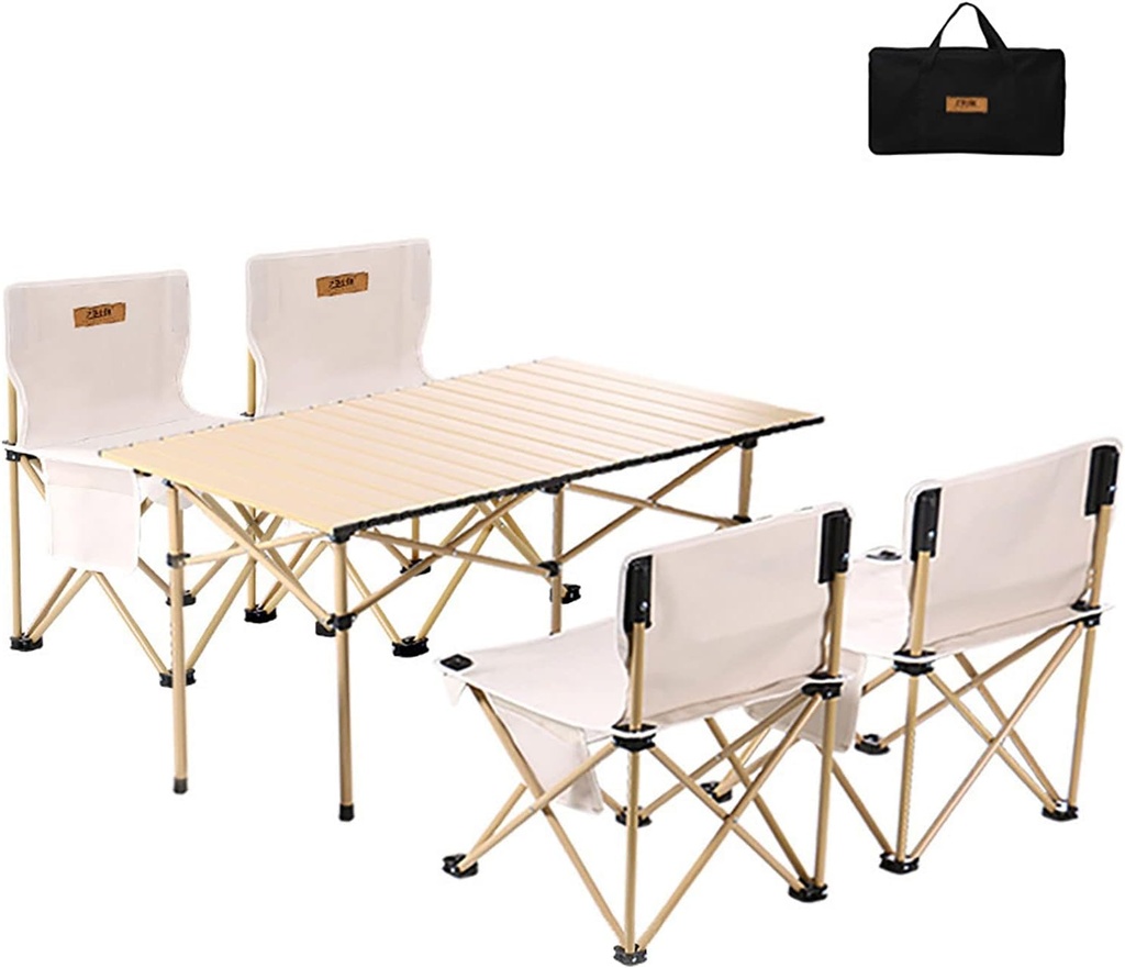 Nbziyoo Camping Folding Table and Chairs Set, Aluminum Table with Easy Carrying Bag