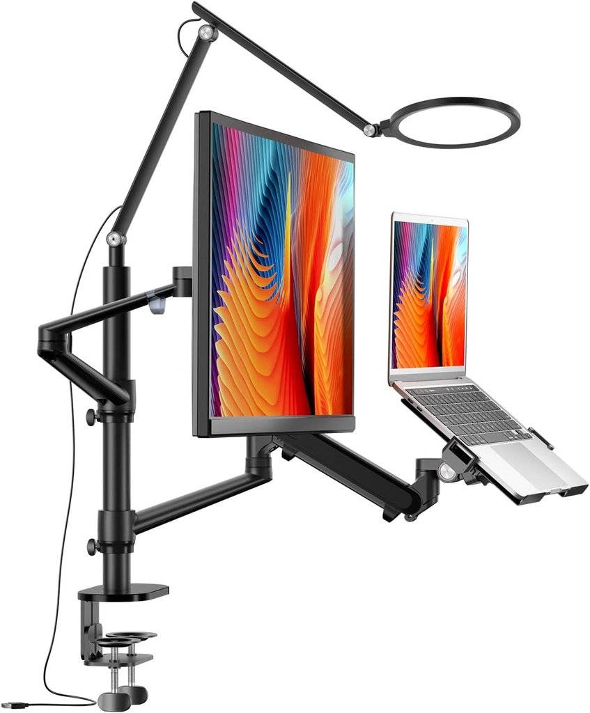 Viozon Monitor/Laptop Desk Mount with 7" LED Ring Light Overhead Light 3 Colours & 5 Brightness