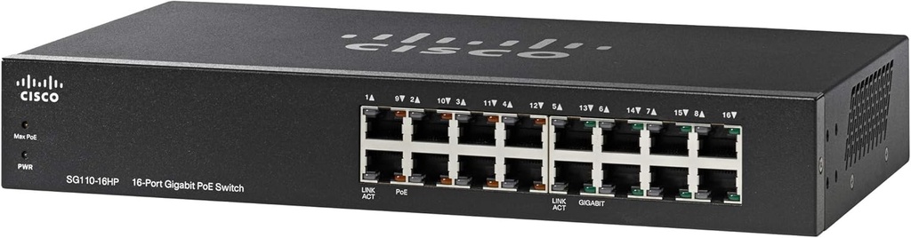 Cisco SG110-16HP Unmanaged Switch | 16 Gigabit Ethernet (GbE) Ports | 64W PoE | Limited Life