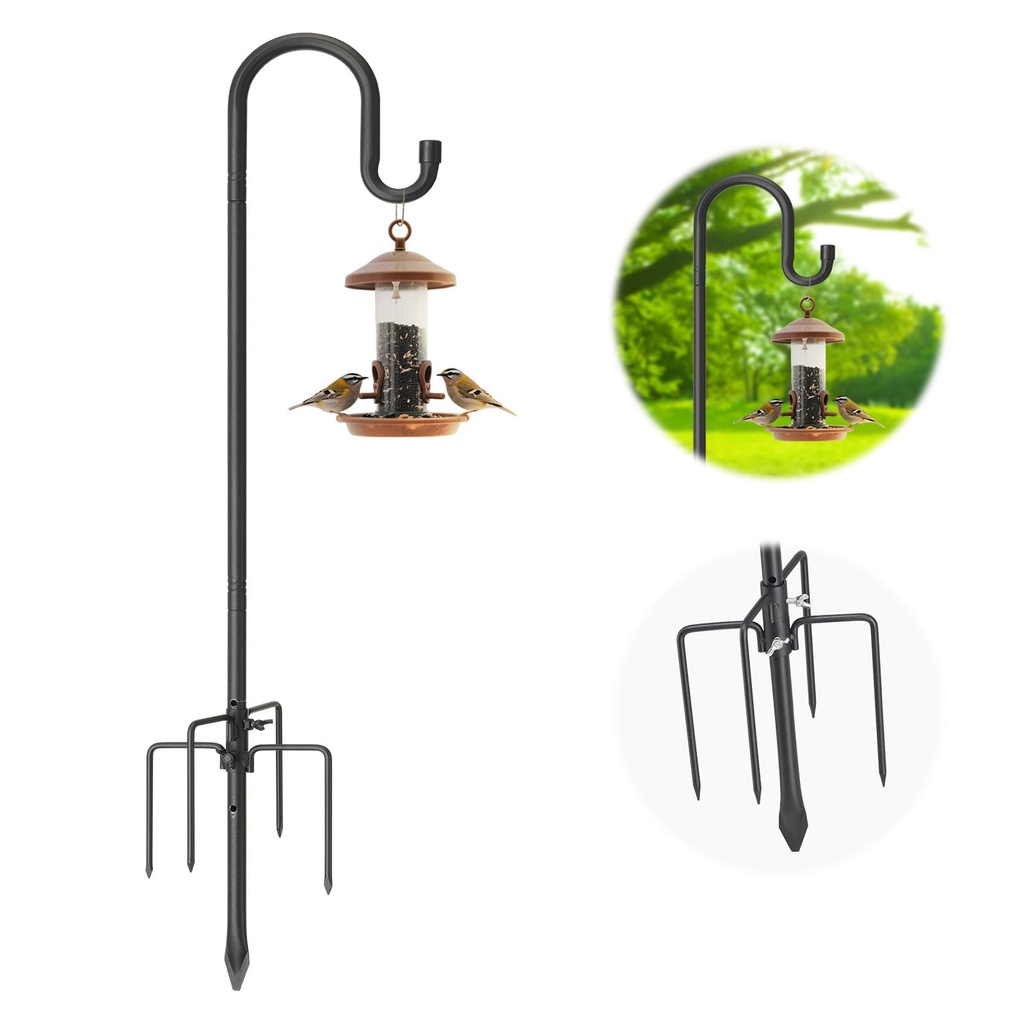 Bird Feeder Pole, 76 cm Double Shepherd's Hook, Heavy Duty Hummingbird Stand with 5-Prong,