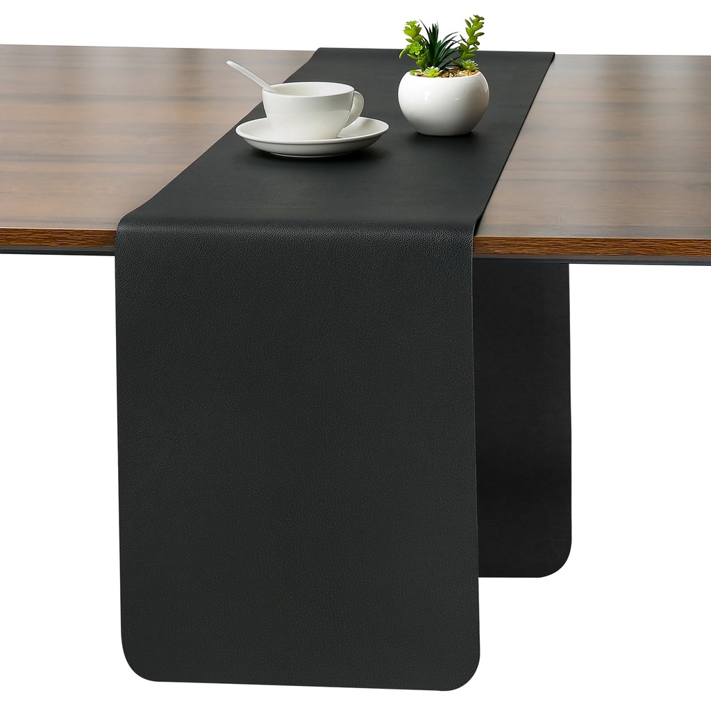Myir JUN Table Runner, Table Runner Modern Washable Desk Mat Double Sided Faux Leather Desk