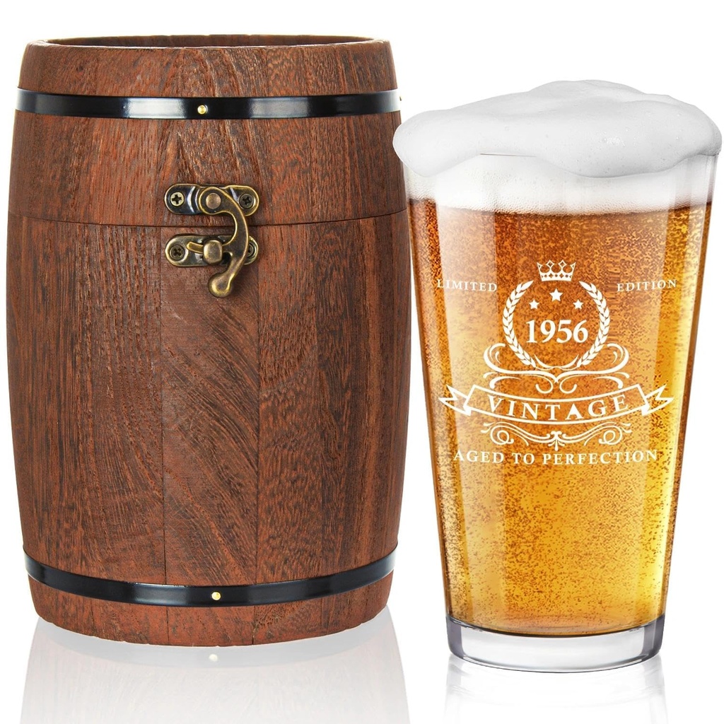 LIGHTEN LIFE Gifts for Men 450ml,1955 Beer Glass in Barrel Box