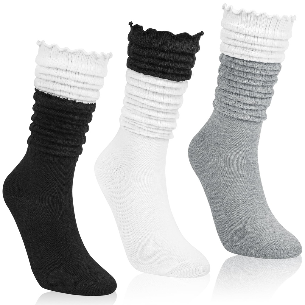 Beaulov Slouch Socks for Women Long Knee High Socks with Frilly Lace Ruffle Soft Calf Lengt