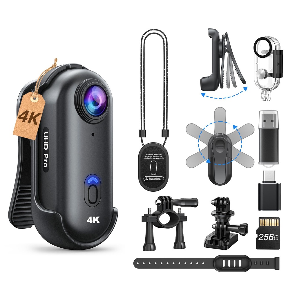 BOBLOV W4 4K Body Camera, Wearable 256GB Mini Body Cam with Waterproof Case, Magnetic Lanya