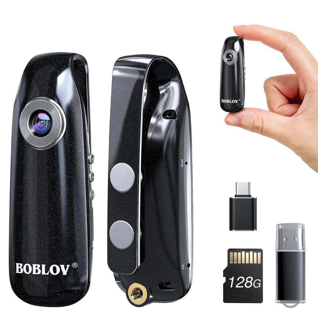 BOBLOV 007 128GB Small Body Cameras, Easy-User-Friendly, Portable Pocket Tiny Body Cams wit