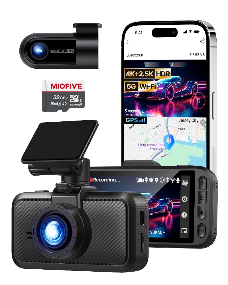 Miofive Dash Cam Front & Rear Dual Channel Front 4K UHD + Rear 2.5K, Built-in GPS 