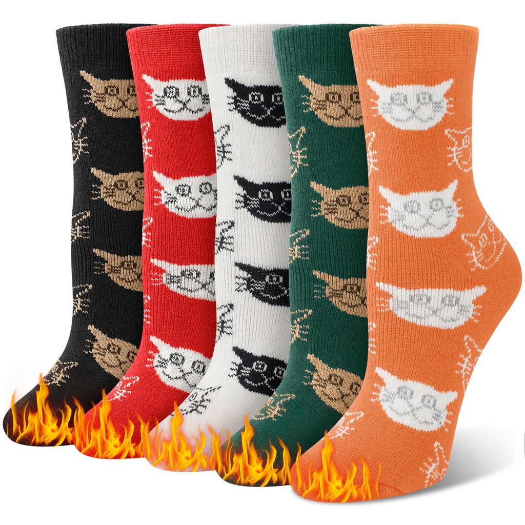 5 Pairs Womens Thermal Socks Winter Wool Socks, Ladies Breathable Soft Thick Bed Sock Colou