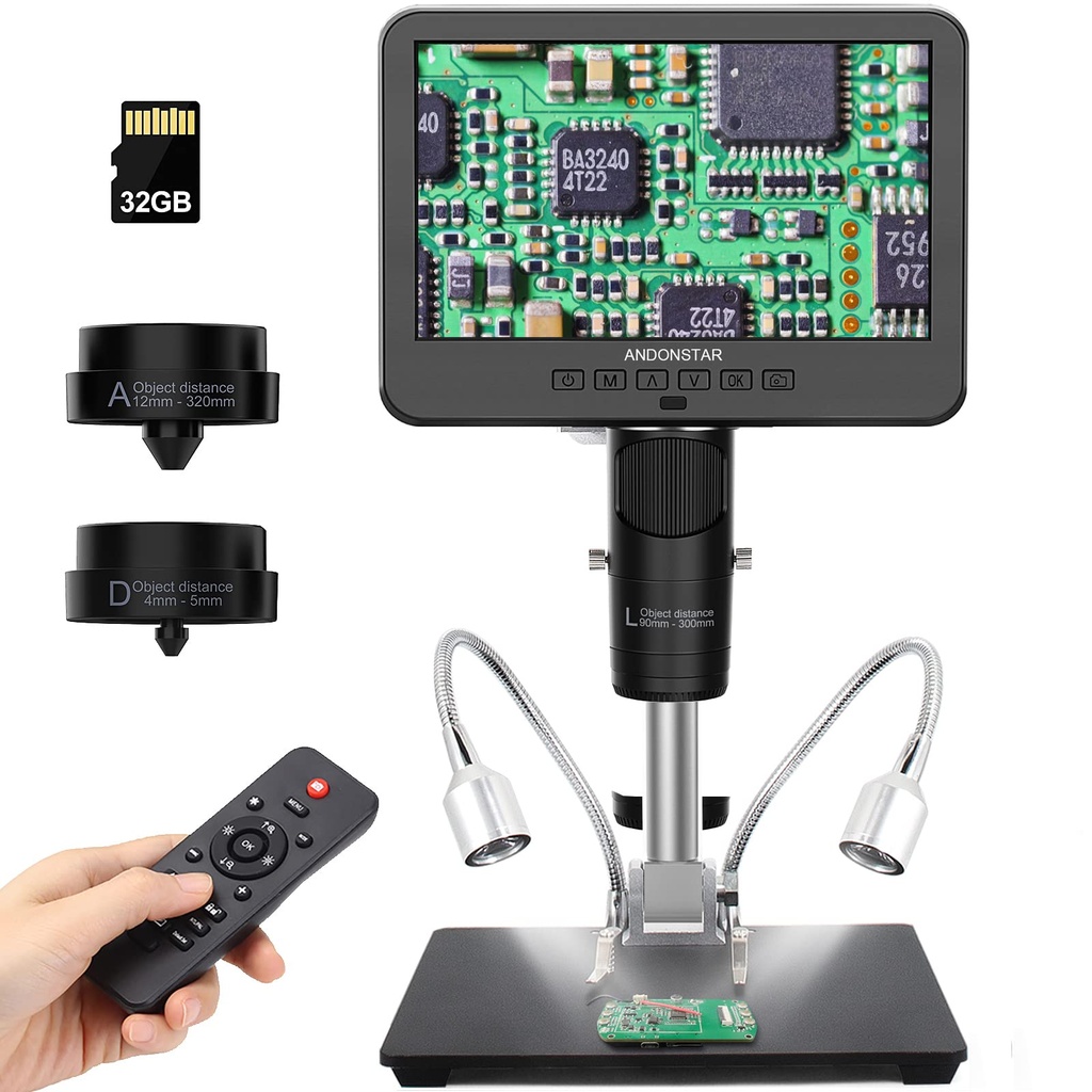 Andonstar AD246S-M HDMI Digital Microscope - 2000x, 3 Lens 2160P UHD Video Record, 7 Inch L