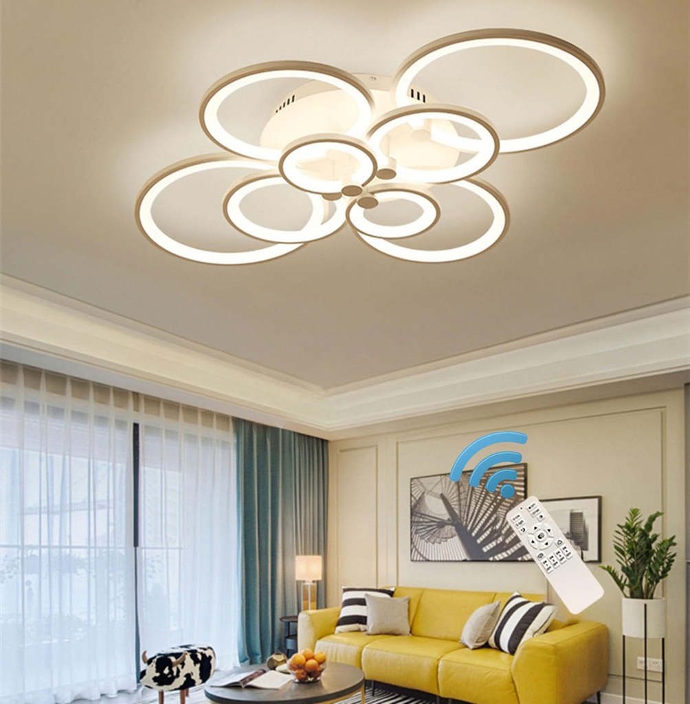 Ganeed Modern LED Flush Mount Lighting Fixture, Dimmable 8-Head Ceiling Light Lamp with Rem