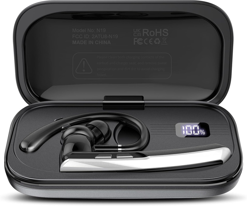 Bluetooth Headset V5.3, Handsfree Bluetooth Earpiece with Dual ENC Mic,Single wireless Head