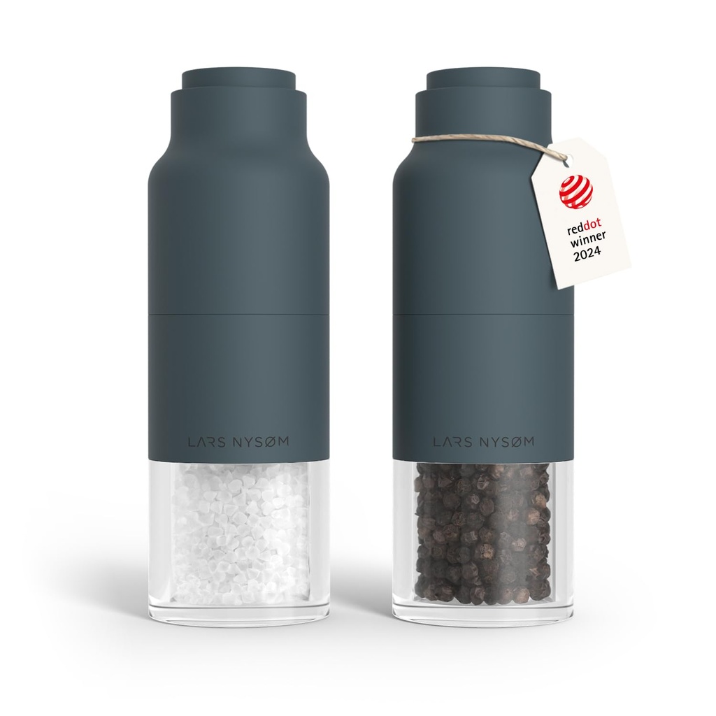 LARS NYSÃƒÂ˜M Salt and Pepper Grinder Set Stainless Steel with Adjustable Grinder I Bottle