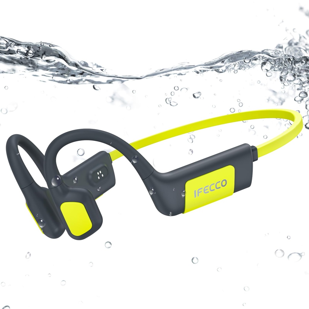 IFECCO Swimming Headphones Underwater - IP68 Waterproof Bone Conduction Headphones Bluetoot