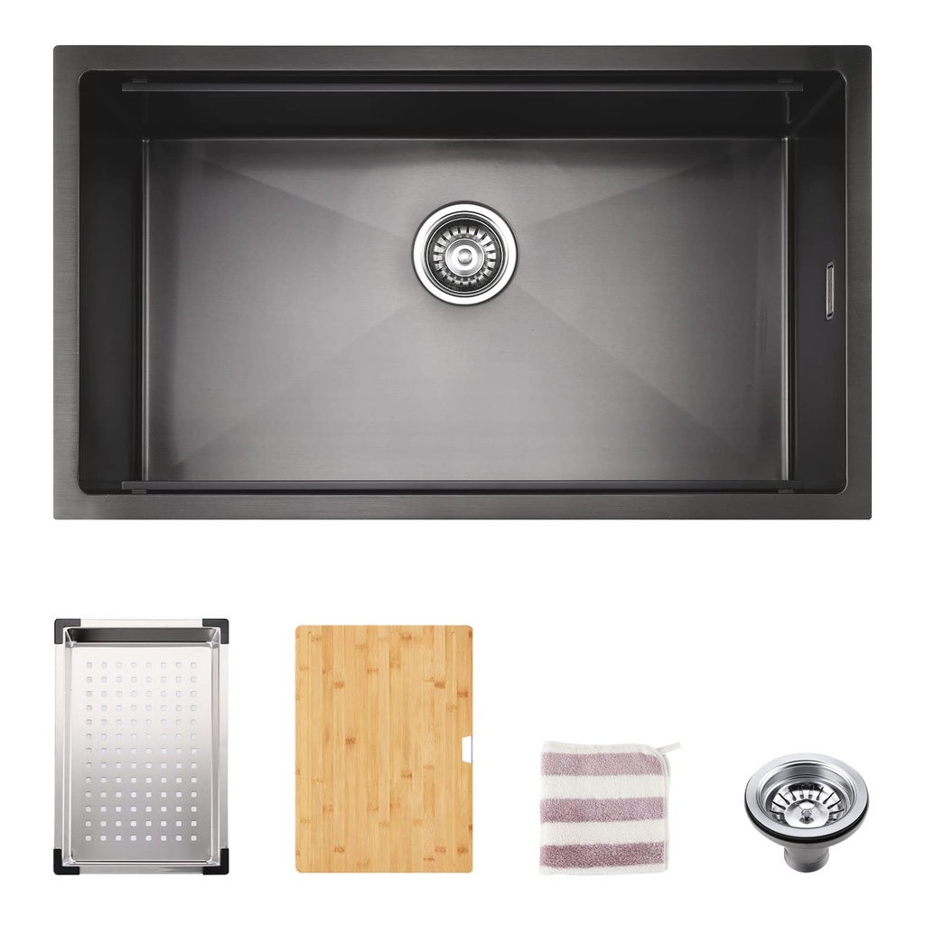 TORVA Undermount Single Bowl Workstation Sink, Gunmetal Black Ceramic Nano Coating