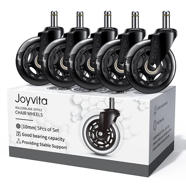 Office Chair Wheels Stem diameter (10 mm) * Stem length (22 mm), Set of 5 Rubber Chair Cast