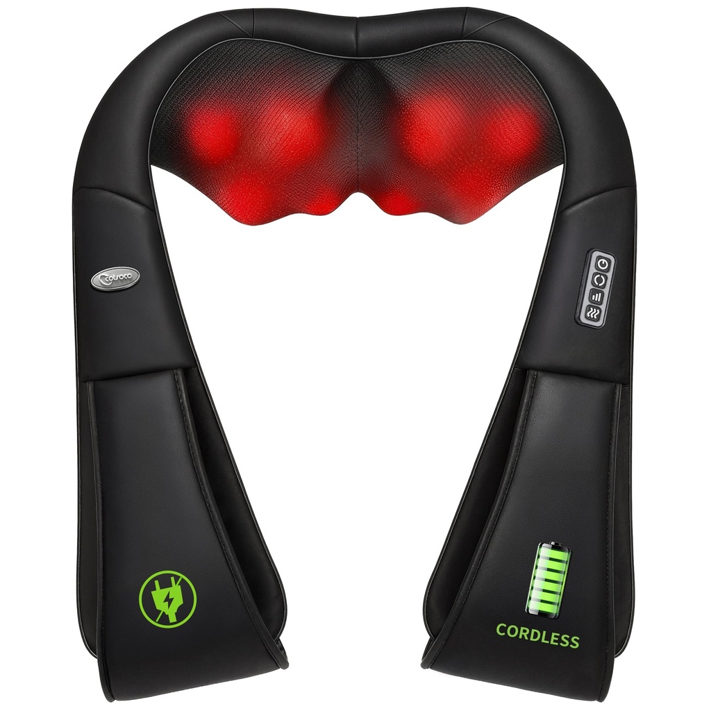 cotsoco Cordless Shiatsu Neck and Shoulder Massager with Heat 
