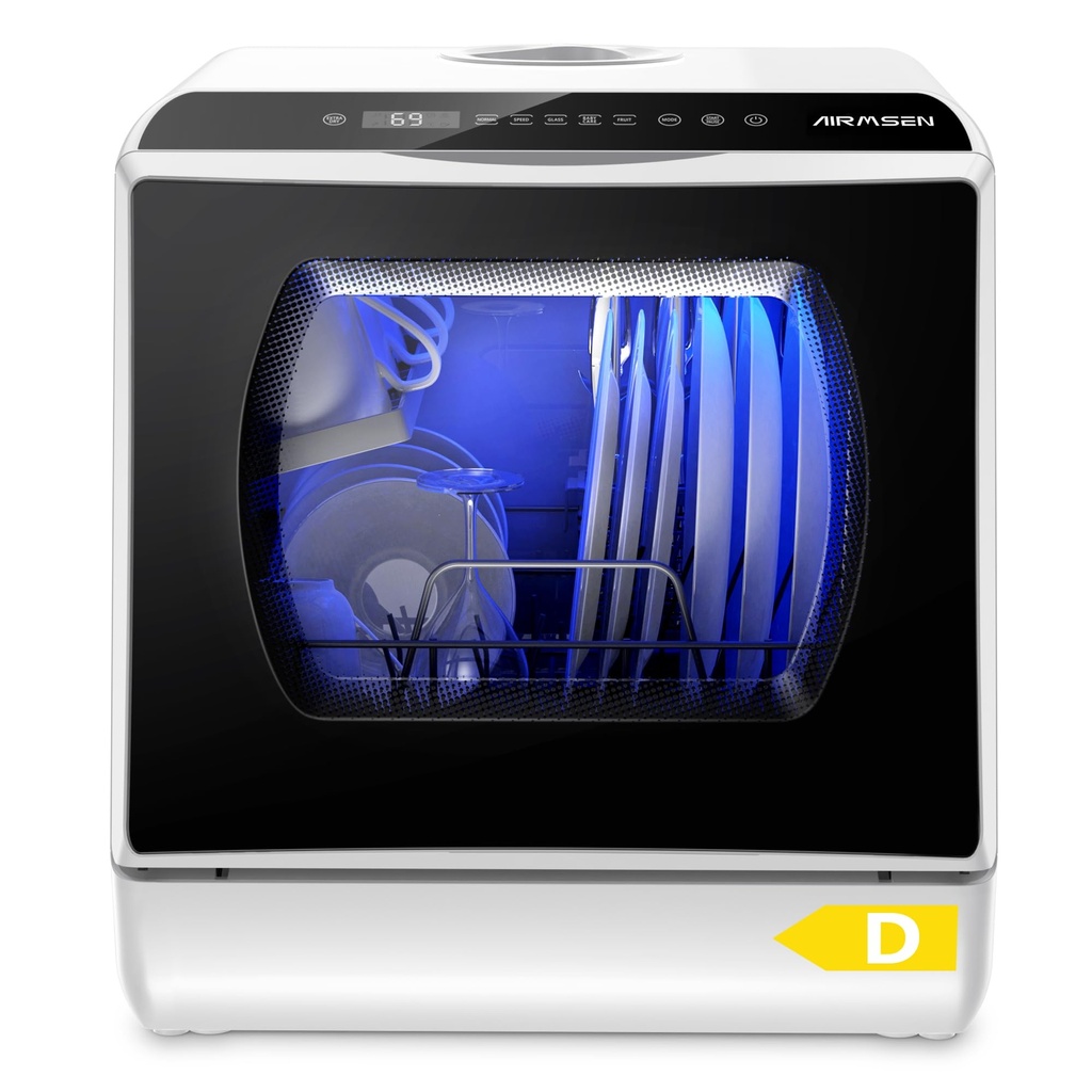 AIRMSEN Mini Table Top Dishwasher, 6 Programs Countertop Dishwasher, 5L Water Tank, 2 Ways