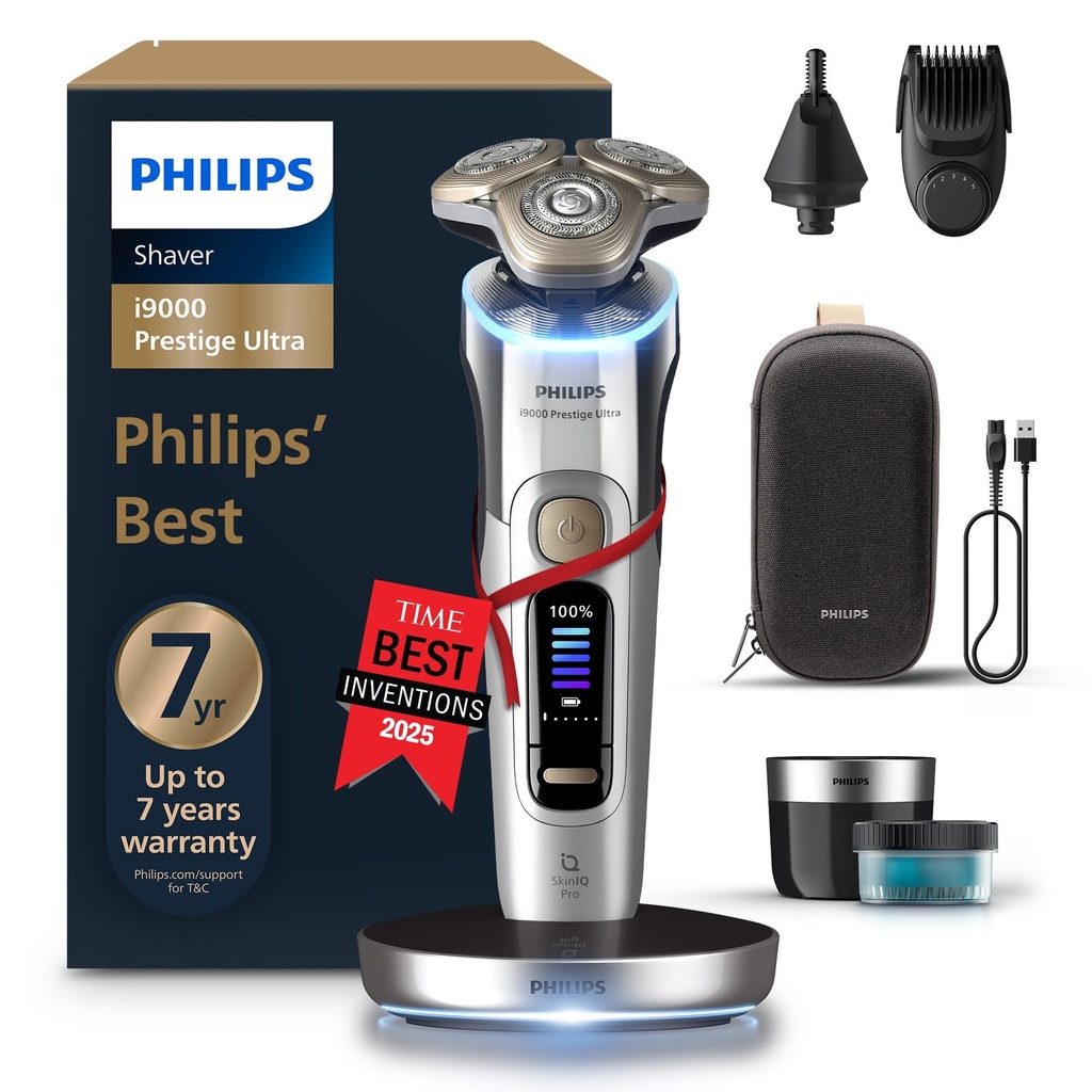 Philips Shaver i9000 Prestige Ultra, Wet & Dry Electric Shaver, Chrome, Skin IQ Pro Technology