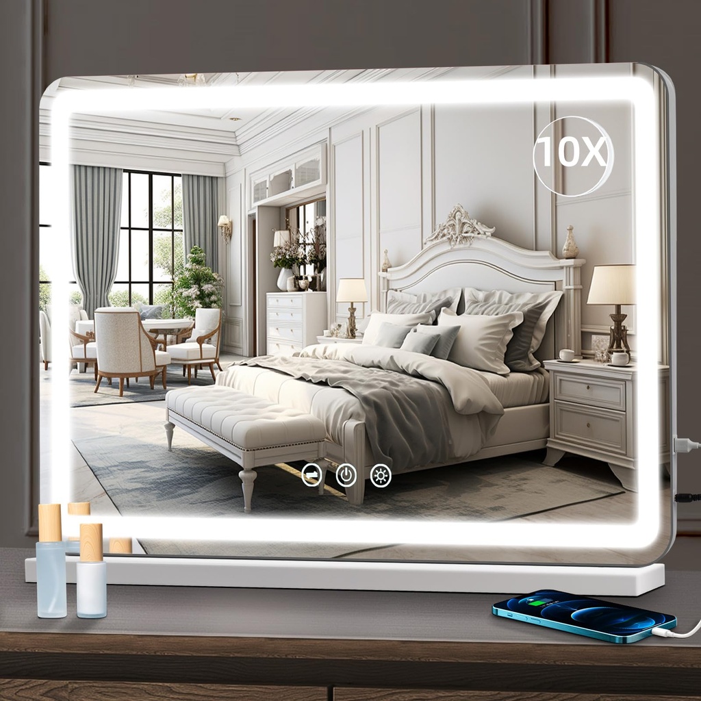 Umeiga Large Hollywood Vanity Mirror with Lights, 100 x 80cm Lighted Makeup Mirror
