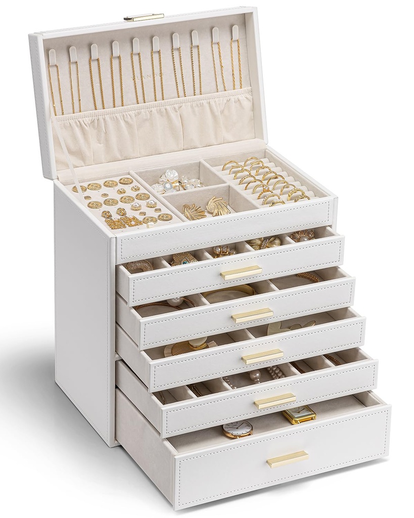 VLANDO 6 Layer Large Jewellery Box, Jewellery Organiser with Necklace Holder, Jewellery Storage