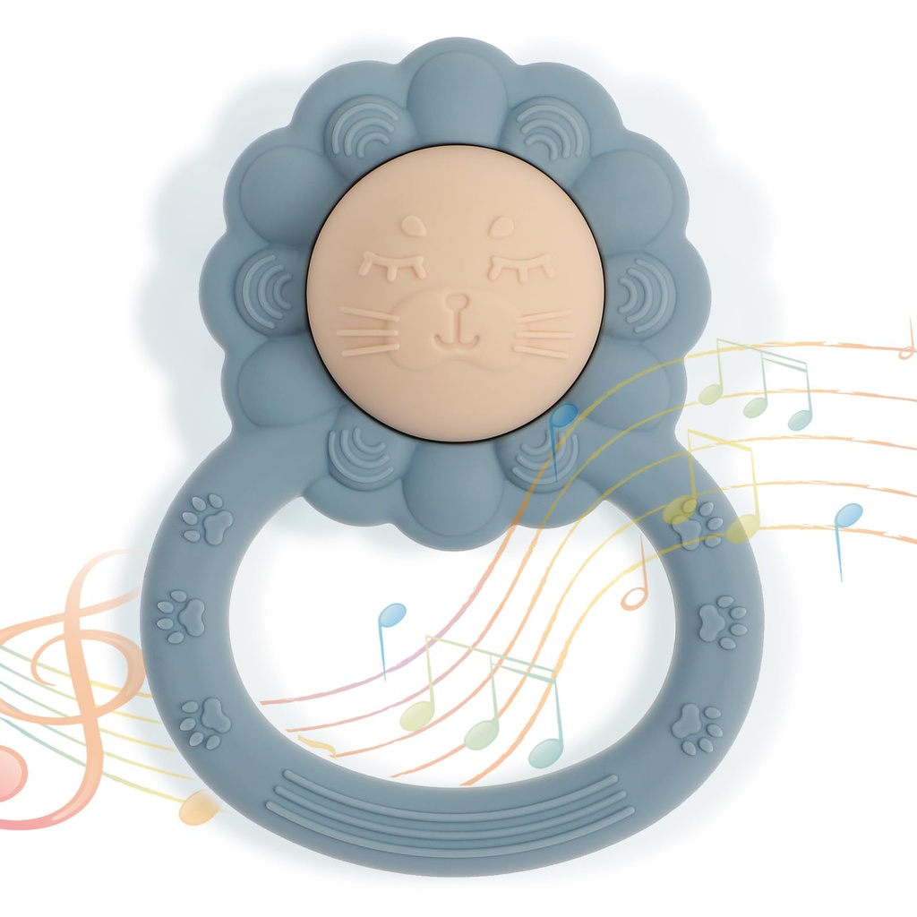 Silicone Baby Rattle Teether, Lion Shape Baby Toy for Sensory and Chewing Development, BPA