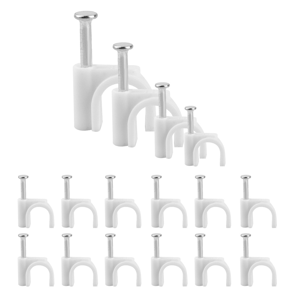 4 Sizes White Cable Clips - Round, Tidy, Wall Clips With Steel Nails - 4mm 6mm 8mm 10mm Wir