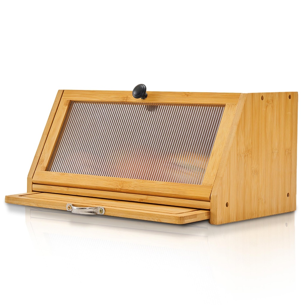 YOUDENOVA Bread Box with Cutting Board, Bamboo Storage Box, Wood Bread Basket Boxes Storage