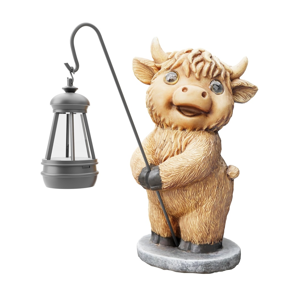 Highland Cow Statues with Solar Lights, Highland Cow Resin Figurine Lights, Highland Cow Orn