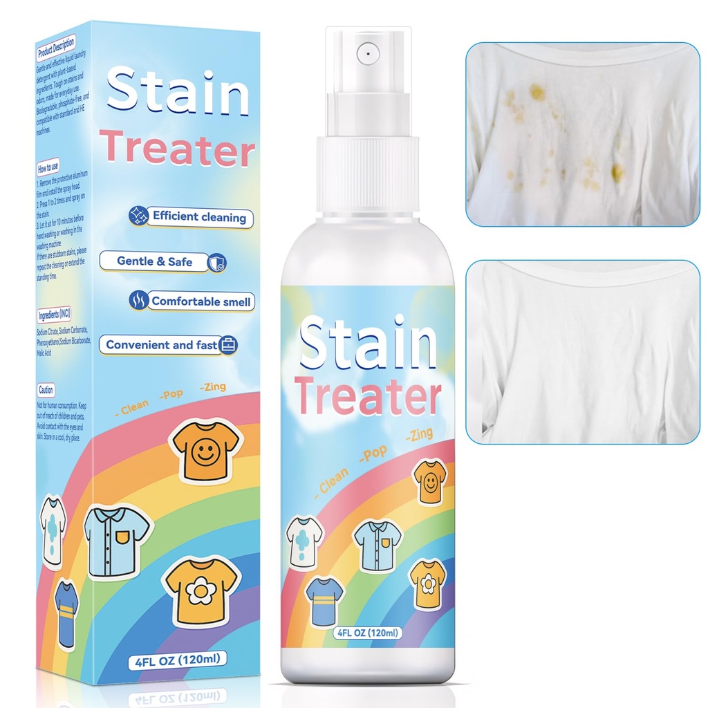 Stain Remover for Clothes, Powerful Fabric Stain Treater Sprayfor Grease, Sweat, Ink, Wine
