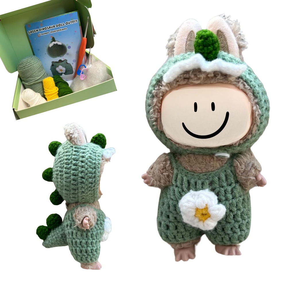Doll Crochet Clothes Kit, Complete DIY Craft Kit, Crochet Amigurumi Outfit with Yarn & Tool
