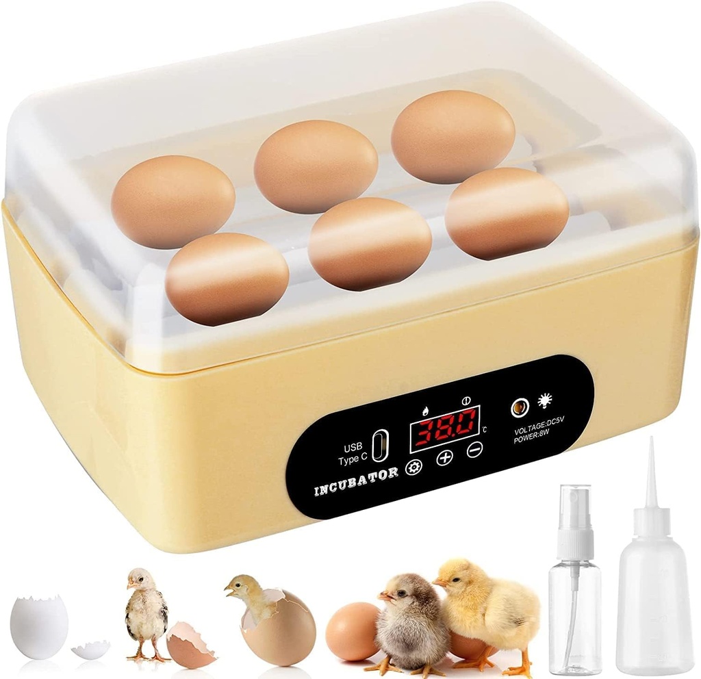 Chicken Egg Incubator, Automatic Egg Hatching Incubator,4-6 Mini Eggs Poultry Hatcher with T