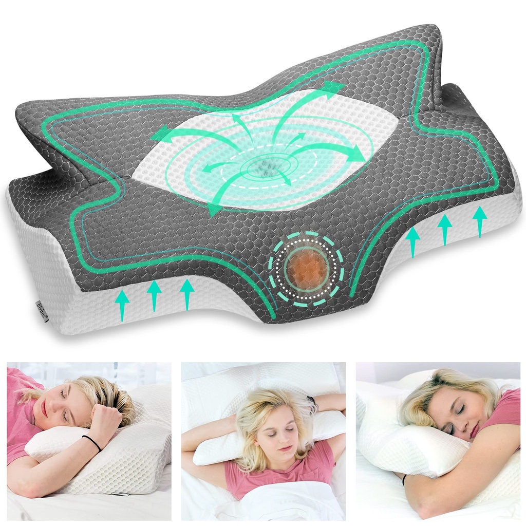 Elviros Cervical Memory Foam Pillow for Neck Pain Orthopedic Neck Pillow for Shoulder Pain E