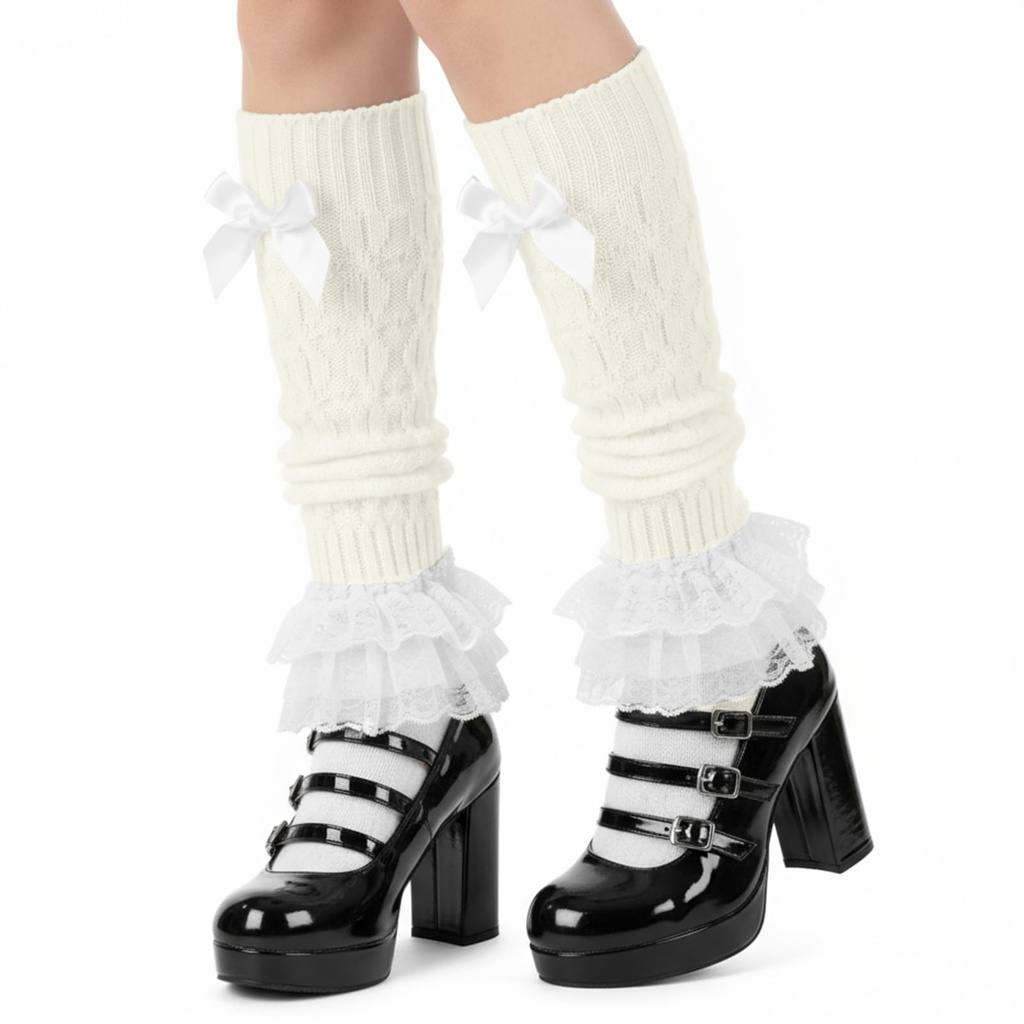 Bremorou Leg Warmers Ladies White Leg Warmers Y2K Knit for Women Girls Cute Harajuku Style