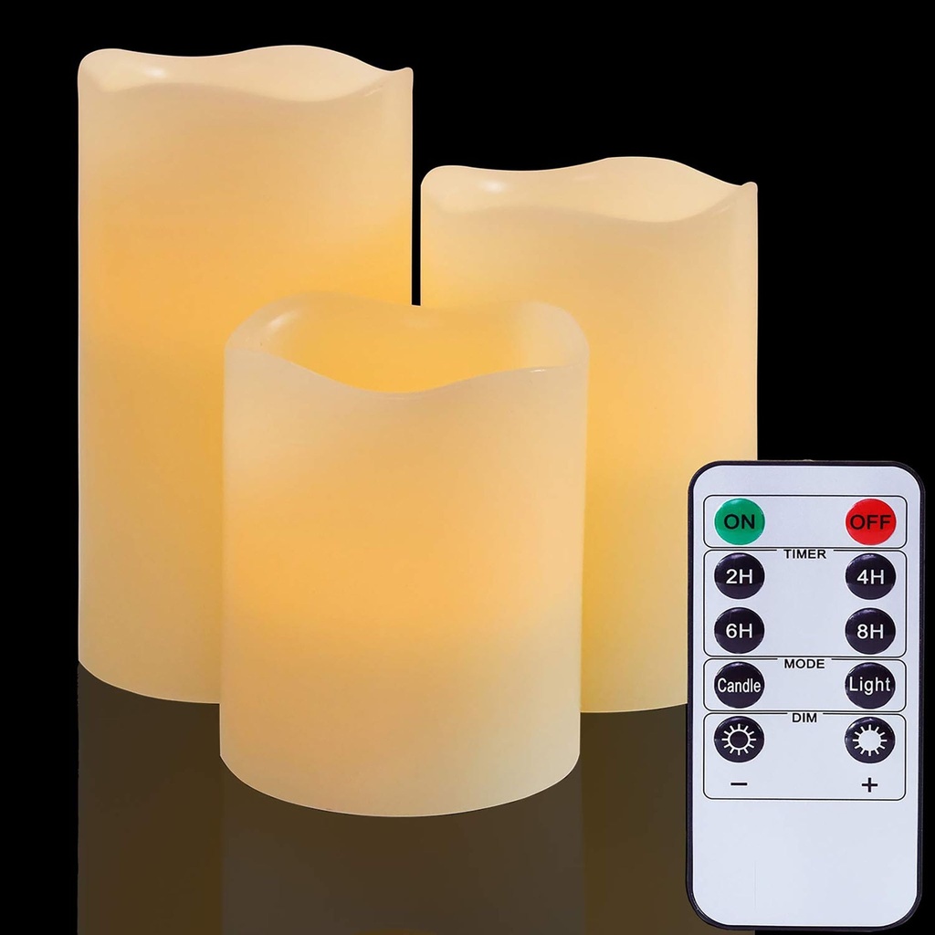Flameless Battery Operated LED Candles Real Wax Pillar with Remote Control Flickering Electr