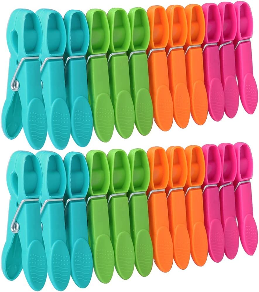 BANSHAN 24 PCS Clothes Pegs For Washing Line, Beach Towel Clips, Plastic Laundry Pegs, Gard
