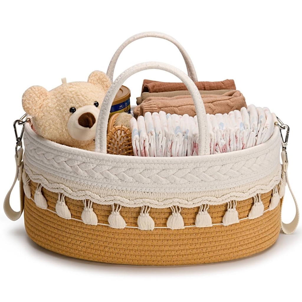 SEBRAM Baby Nappy Caddy Organiser for newborn baby essentials with Insulated Bottle Pocket,