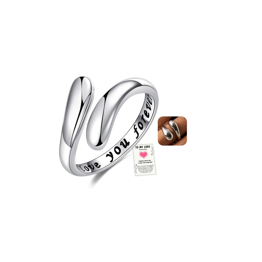 Senteria Sterling Silver Open Teardrop Hug Rings for Women - Always with You - Adjustable -