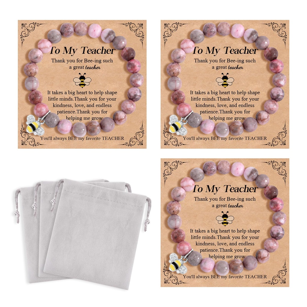 CheersLife Teacher Bracelet - Natural Stone Teacher Appreciation Graduation Gift for Woman (