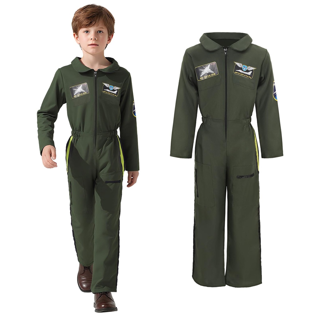 JoyFuncos Fighter Pilot Costume Kids Aviator Jumpsuit Flight Suit Halloween Outfit 1940s Fan