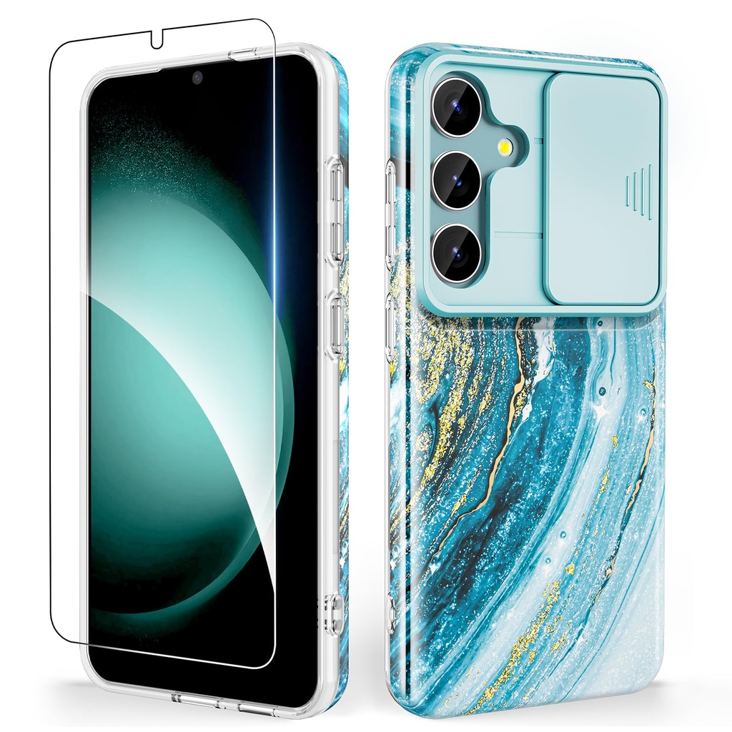 SHEDEER for Samsung S24 Case with Slide Camera Cover + Screen Protector, Samsung Galaxy S24
