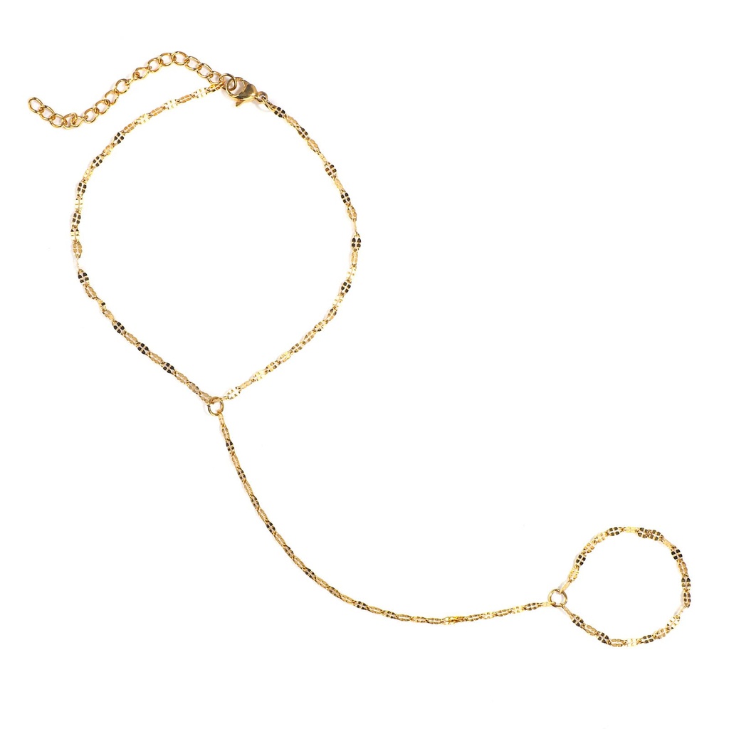 Mikovivi Ring Bracelet Hand Chain, Gold Hand Bracelet Adjustable Finger Ring Chain Stainless