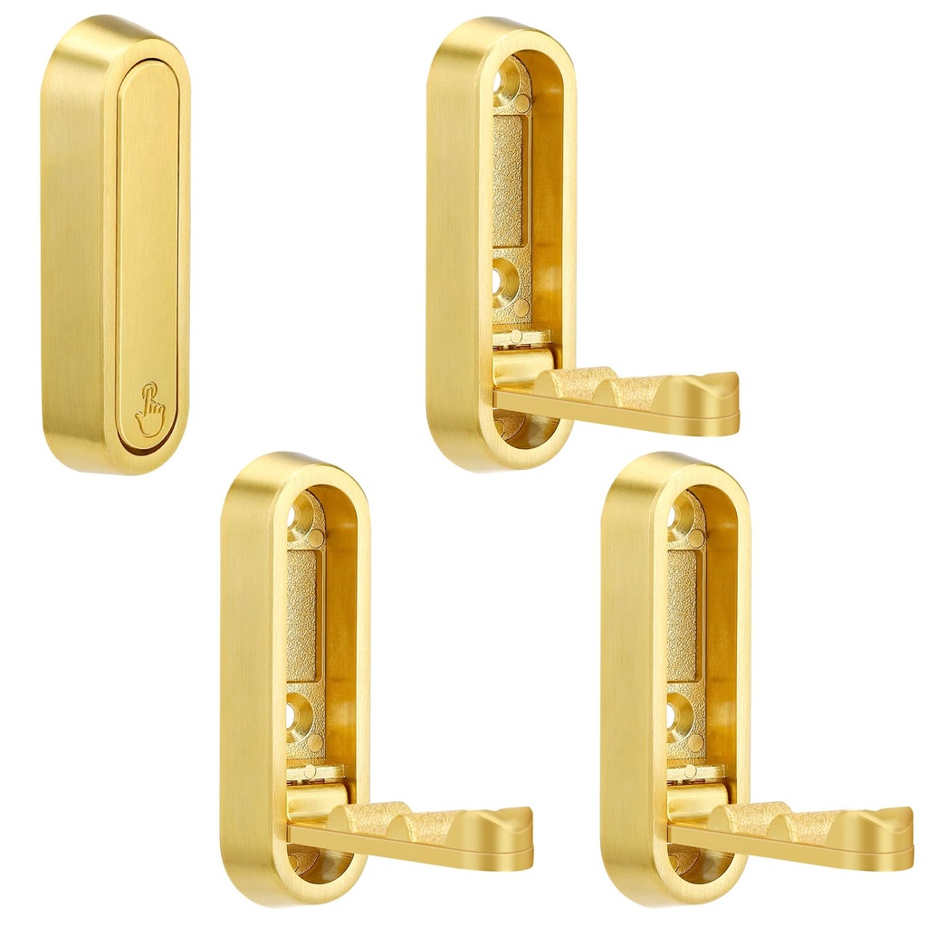 saerryor 4 Pcs Foldable Wall Hook for Hanging, Heavy Duty Copper Folding Coat Hooks Wall Mo