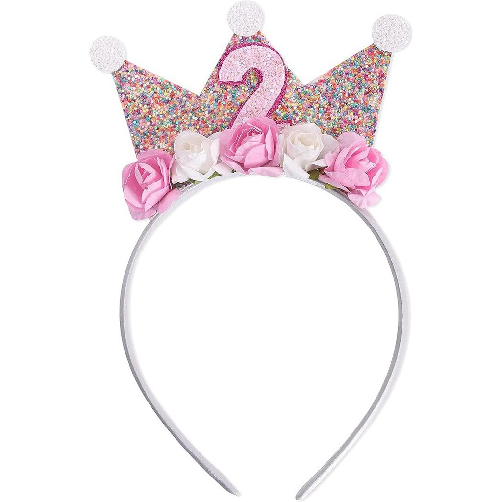 HUATEEN Birthday Crown,Crown Headbands Birthday Girl Headband Flower Pink Princess Tiara 4nd