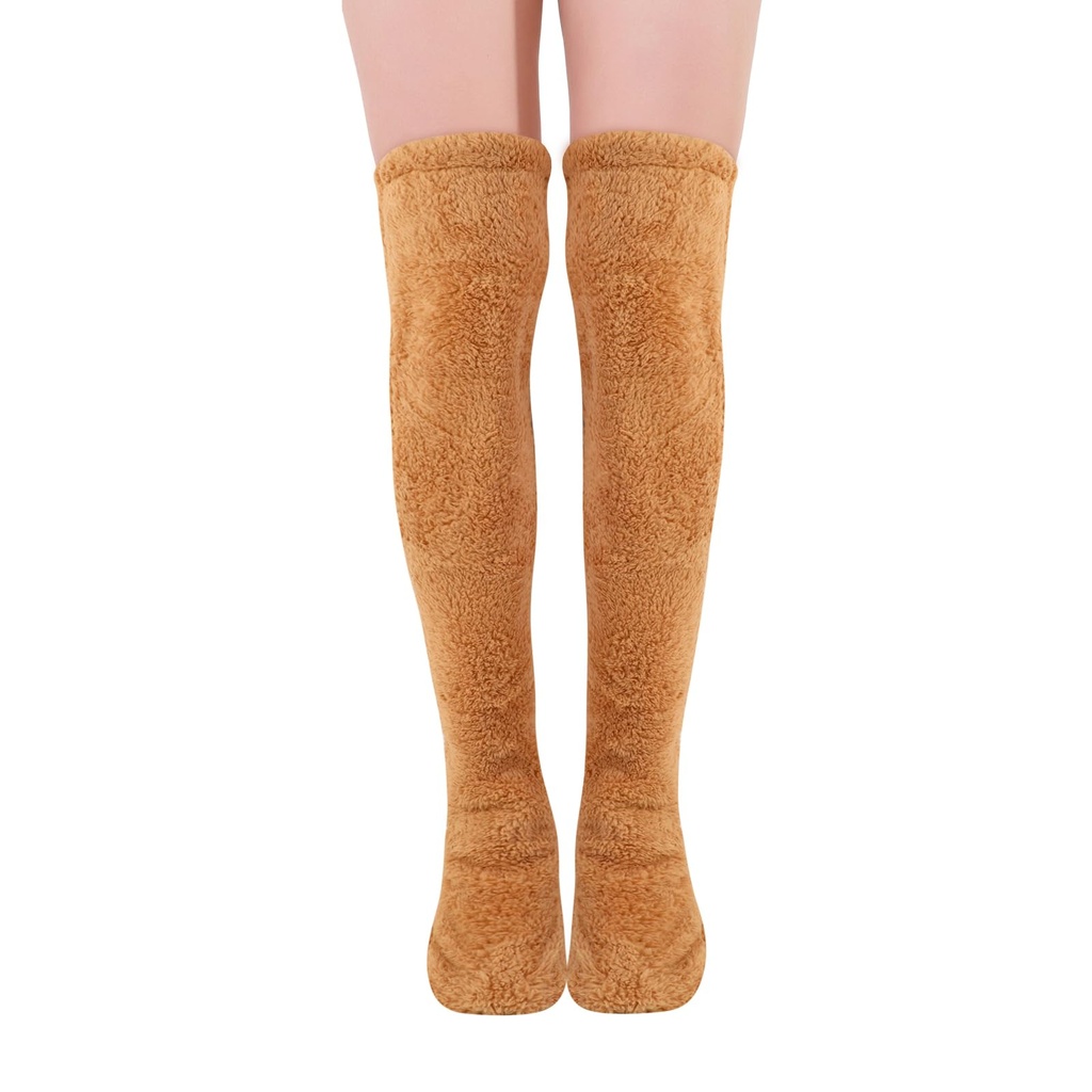 QKURT Fluffy Over Knee High Sock for Women, Plush Leg Warmer Sock Slipper Stocking, Soft Wa
