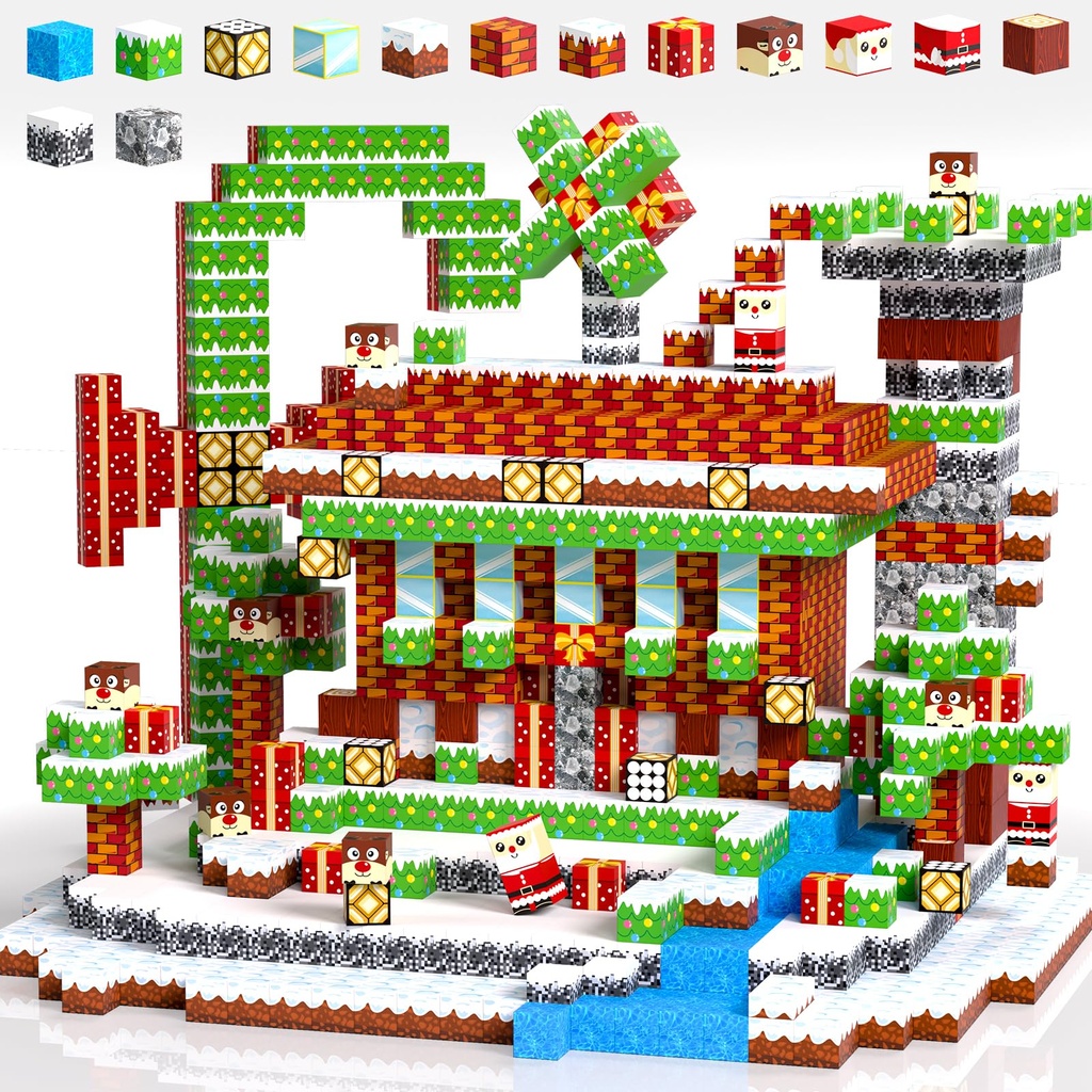 Uiczdry 120PCS Magnetic Building Blocks, Build Magnet World Set -Christmas set