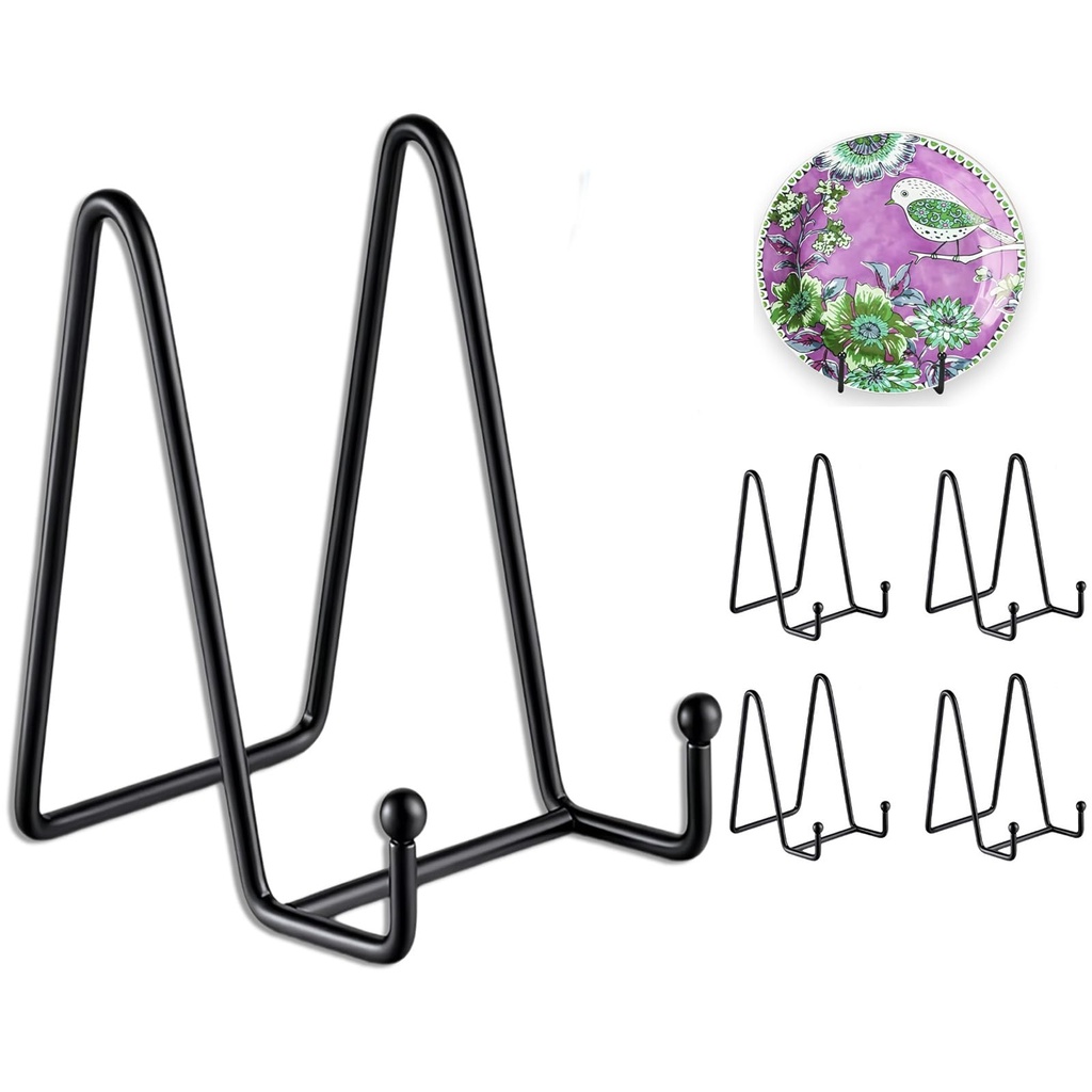 QMAHA 6 inch Easel Display Stand, 4 Pack Metal Plate Stands for Display, Black Iron Plate Ho